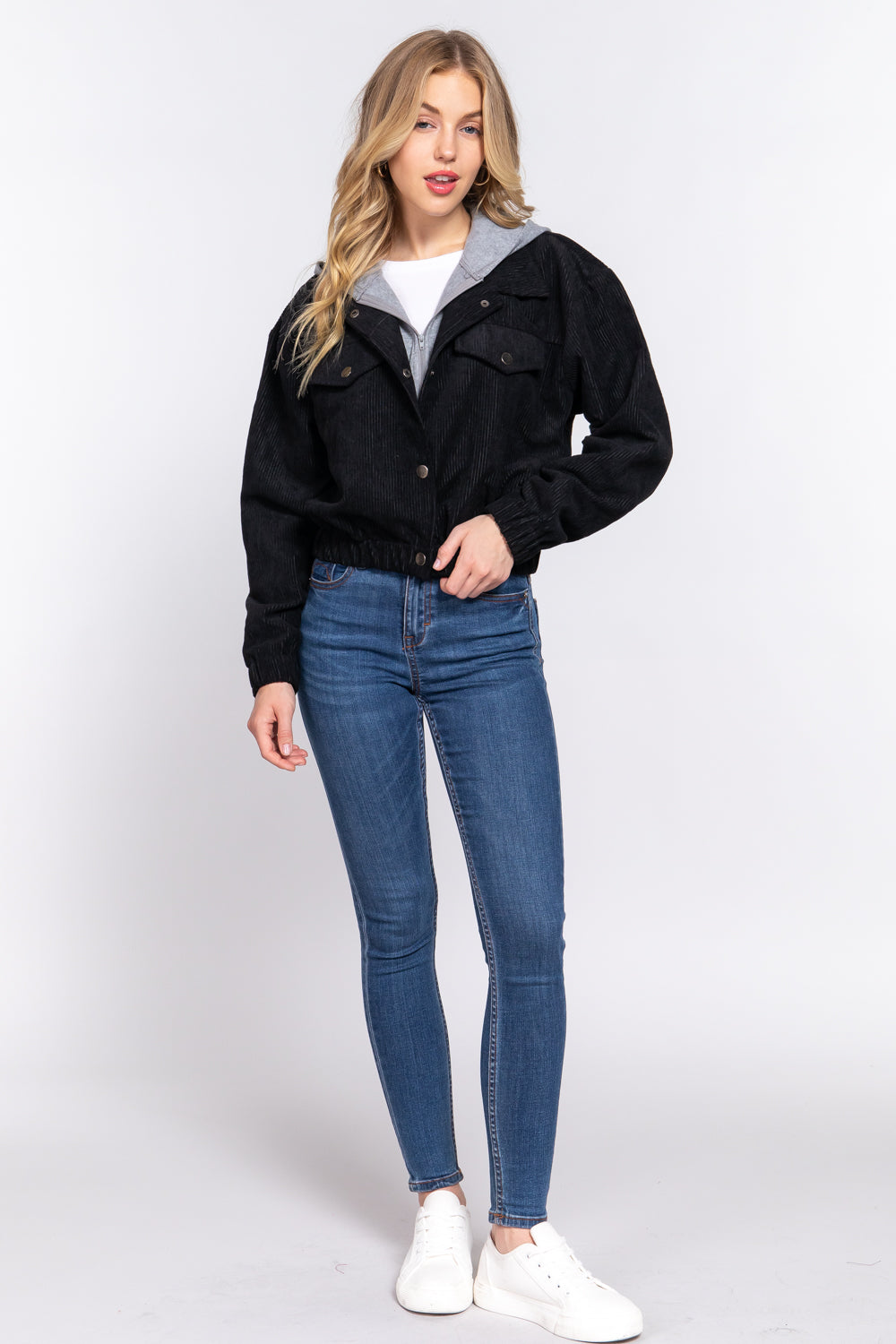 Long Slv Hoodie Corduroy Jacket - Katherine Jean