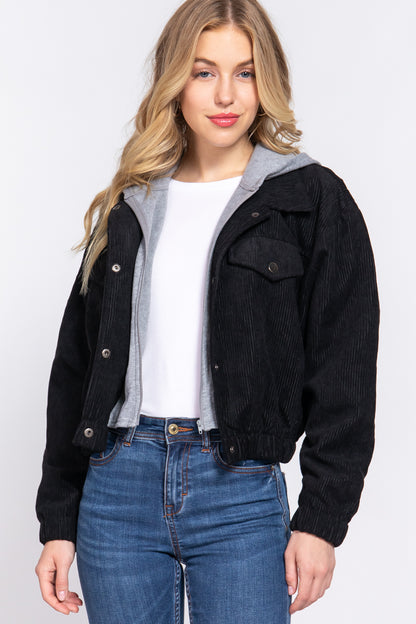 Long Slv Hoodie Corduroy Jacket - Katherine Jean