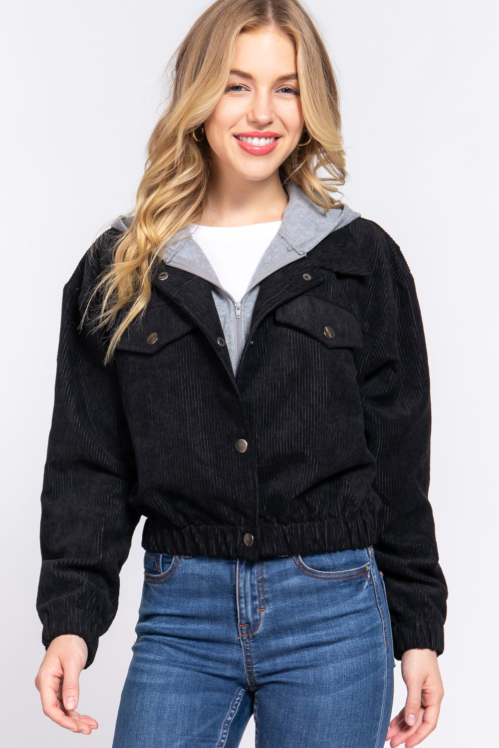 Long Slv Hoodie Corduroy Jacket - Katherine Jean