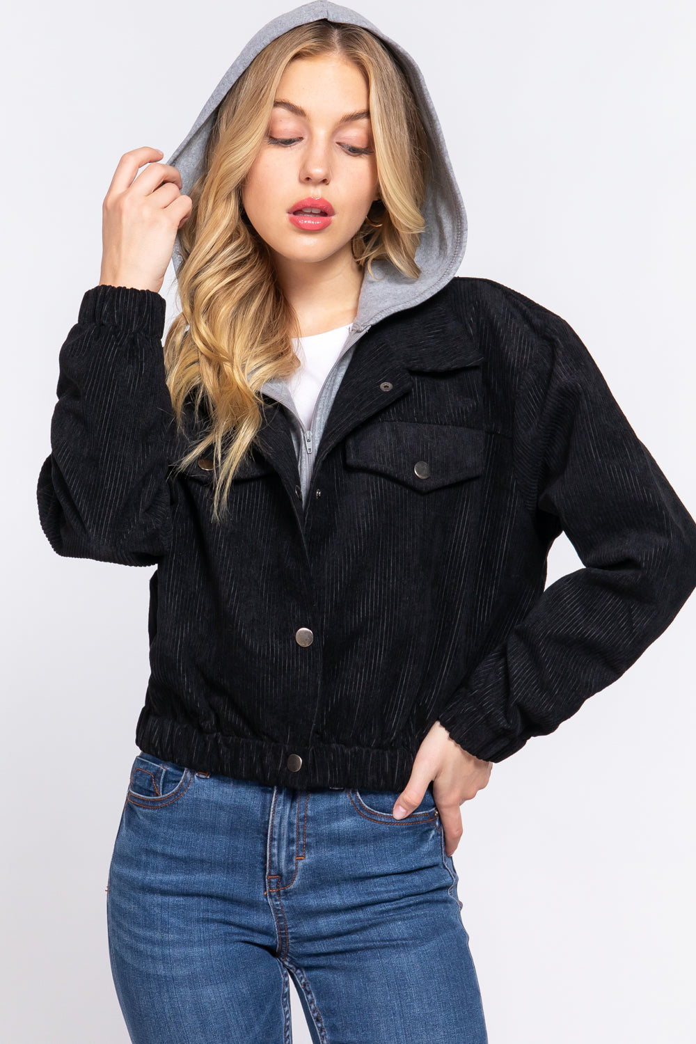 Long Slv Hoodie Corduroy Jacket - Katherine Jean