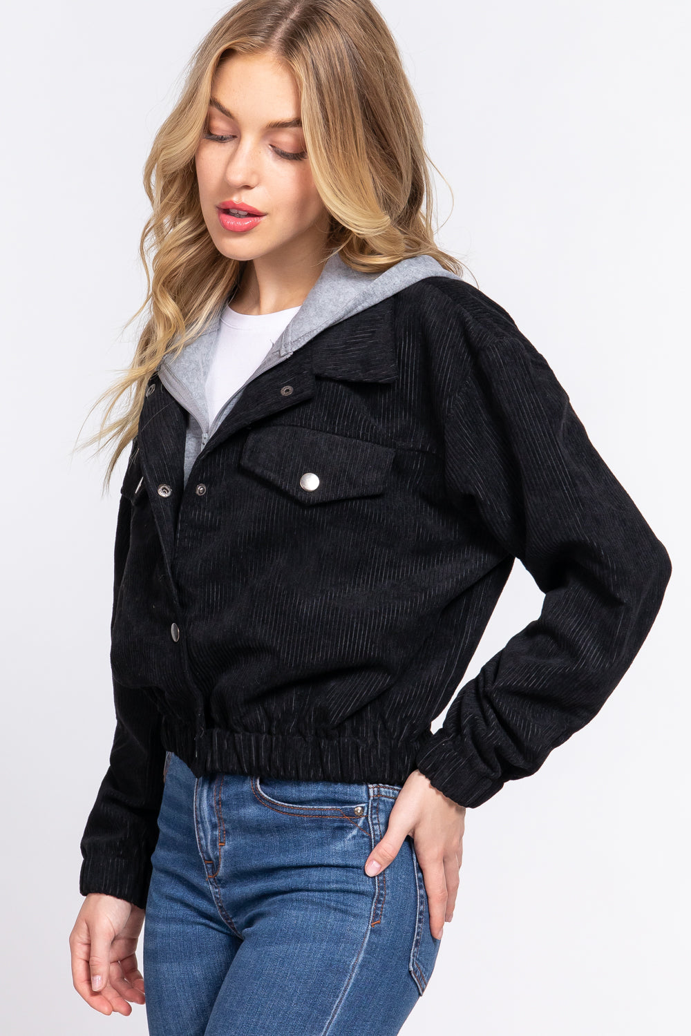 Long Slv Hoodie Corduroy Jacket - Katherine Jean