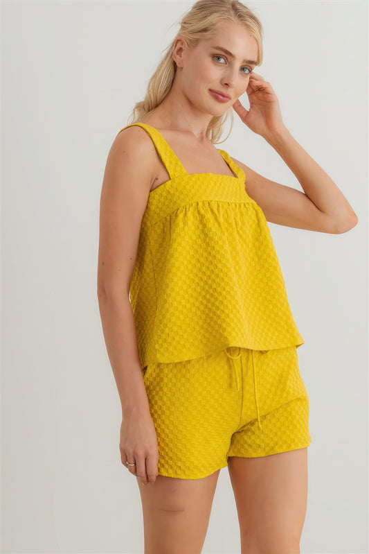 Dijon Textured Sleeveless Flare Top & High Waist Two Pocket Shorts Set - Katherine Jean