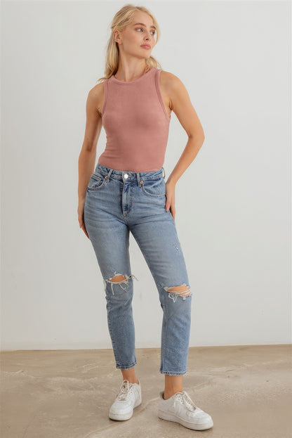 Mauve Knit Sleeveless Bodysuit - Katherine Jean