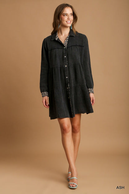 Ash Mineral Wash Cotton Gauze Tiered Dress - Katherine Jean