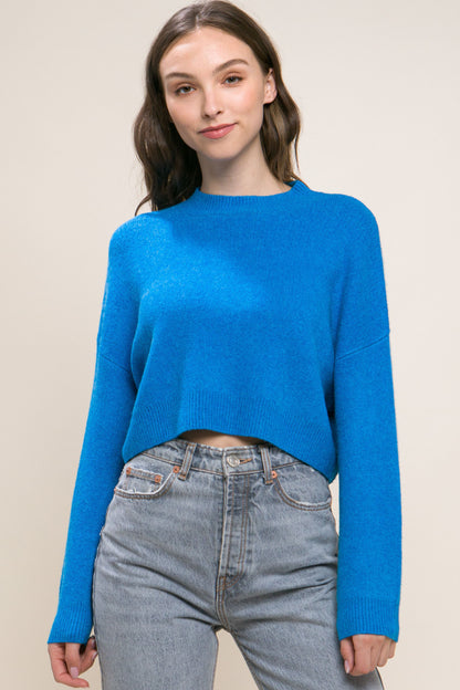 Blue Wool Blend Cropped Sweater Top - Katherine Jean