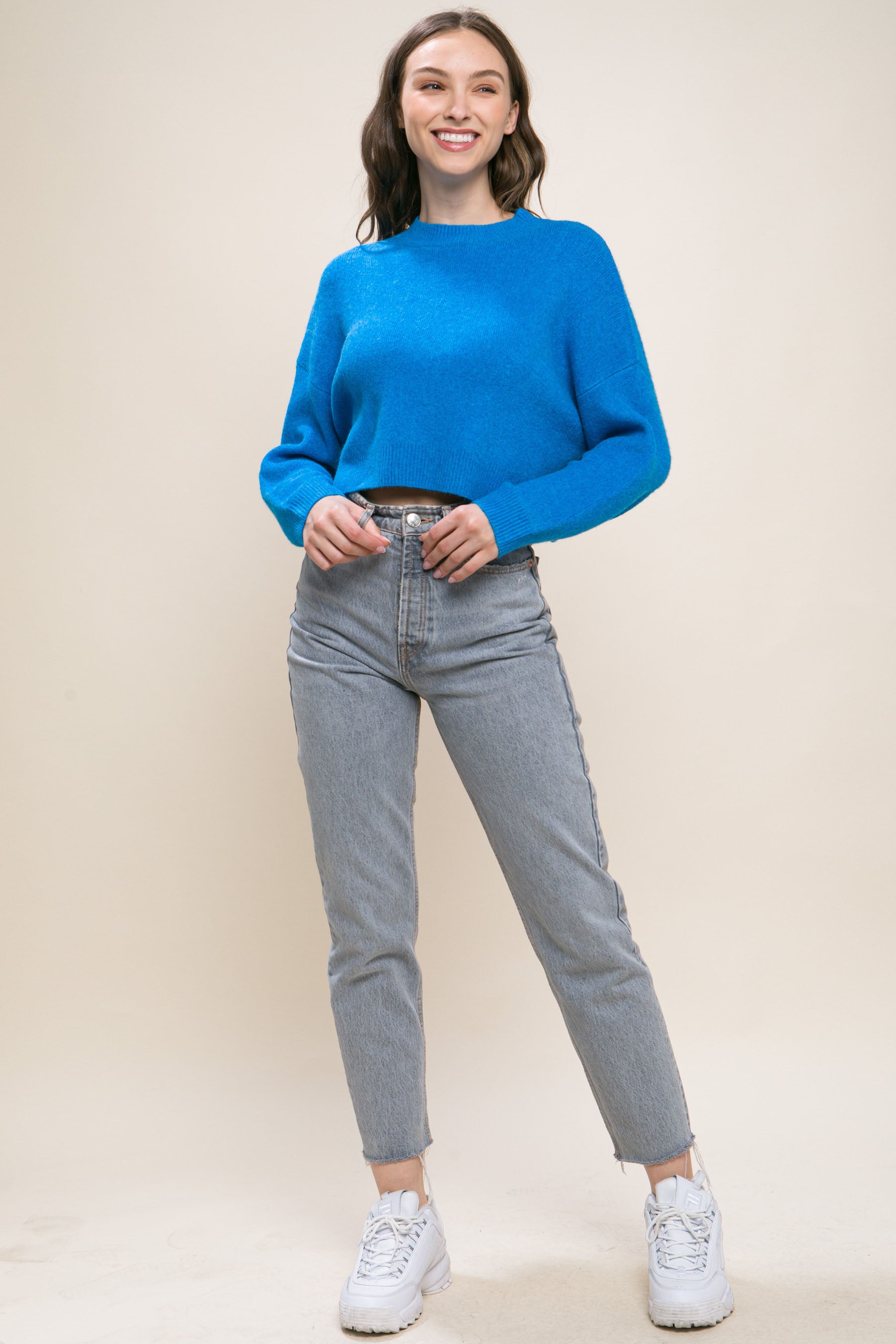 Blue Wool Blend Cropped Sweater Top - Katherine Jean