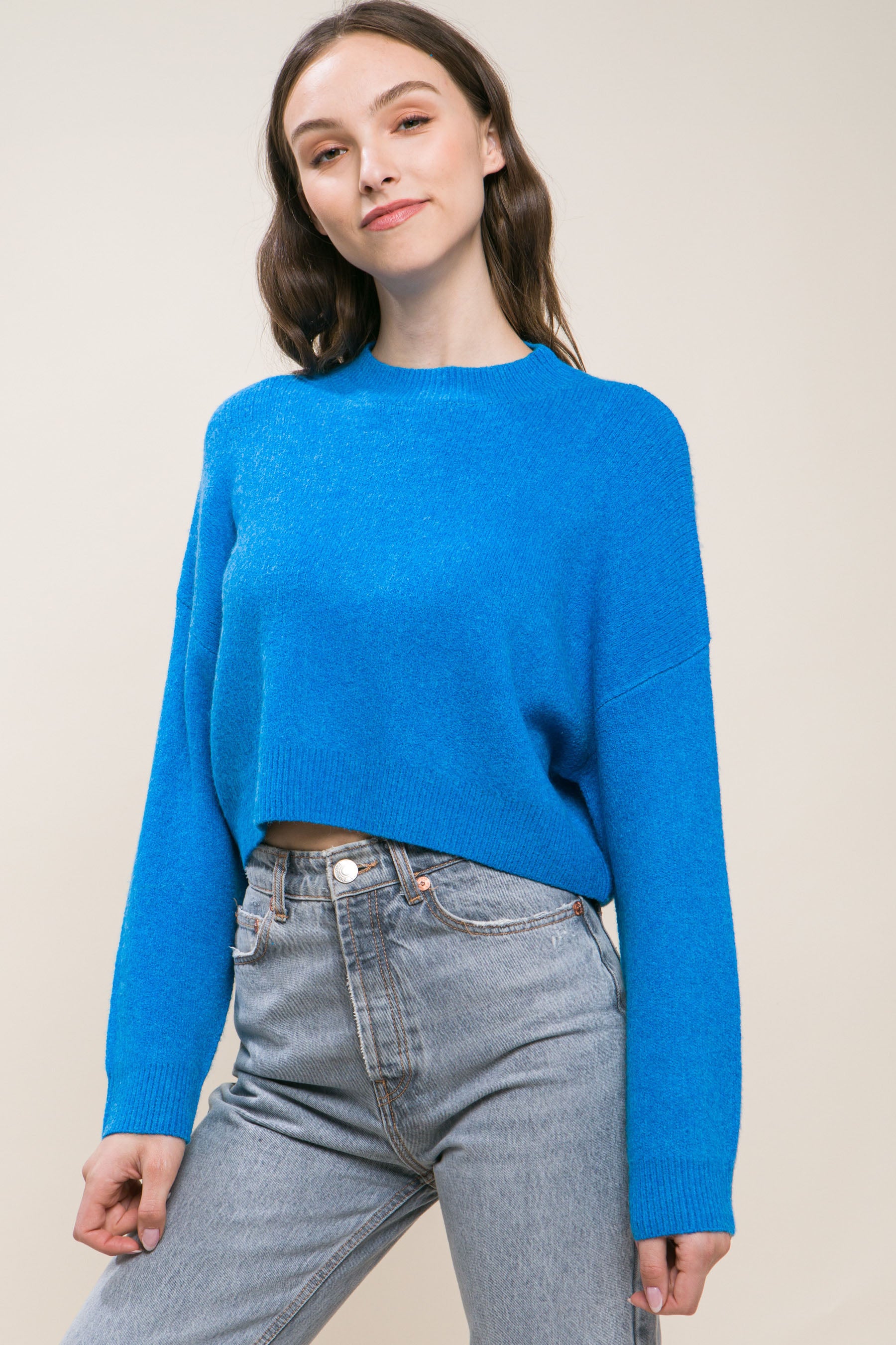 Blue Wool Blend Cropped Sweater Top - Katherine Jean