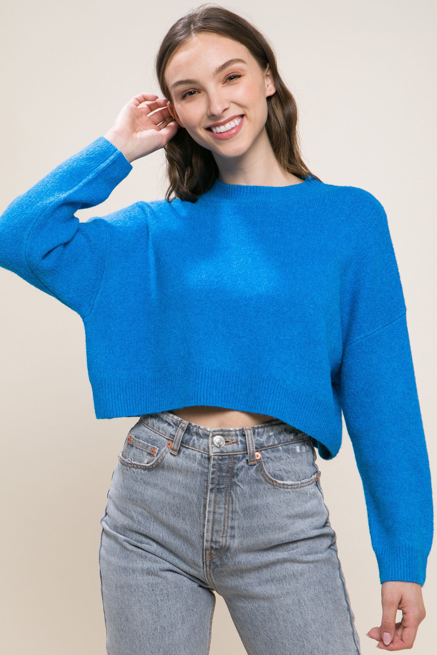 Blue Wool Blend Cropped Sweater Top - Katherine Jean