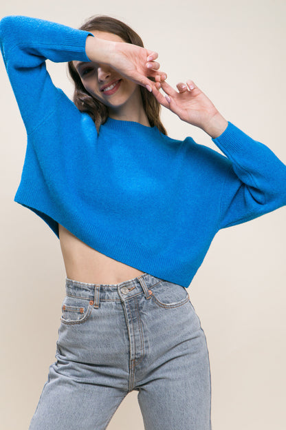 Blue Wool Blend Cropped Sweater Top - Katherine Jean