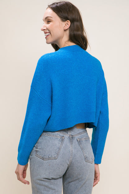 Blue Wool Blend Cropped Sweater Top - Katherine Jean