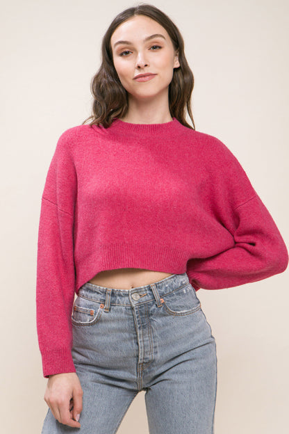 Fuchsia Wool Blend Cropped Sweater Top - Katherine Jean