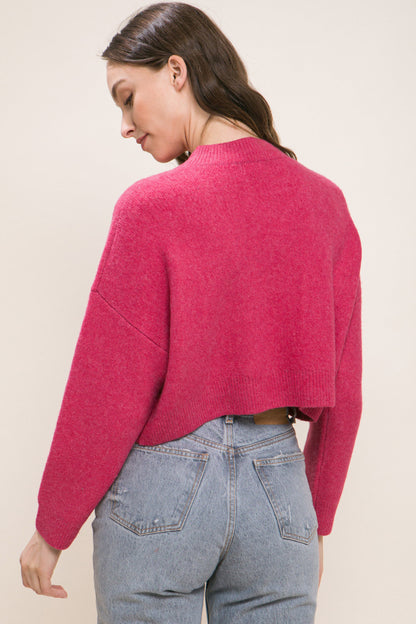 Fuchsia Wool Blend Cropped Sweater Top - Katherine Jean