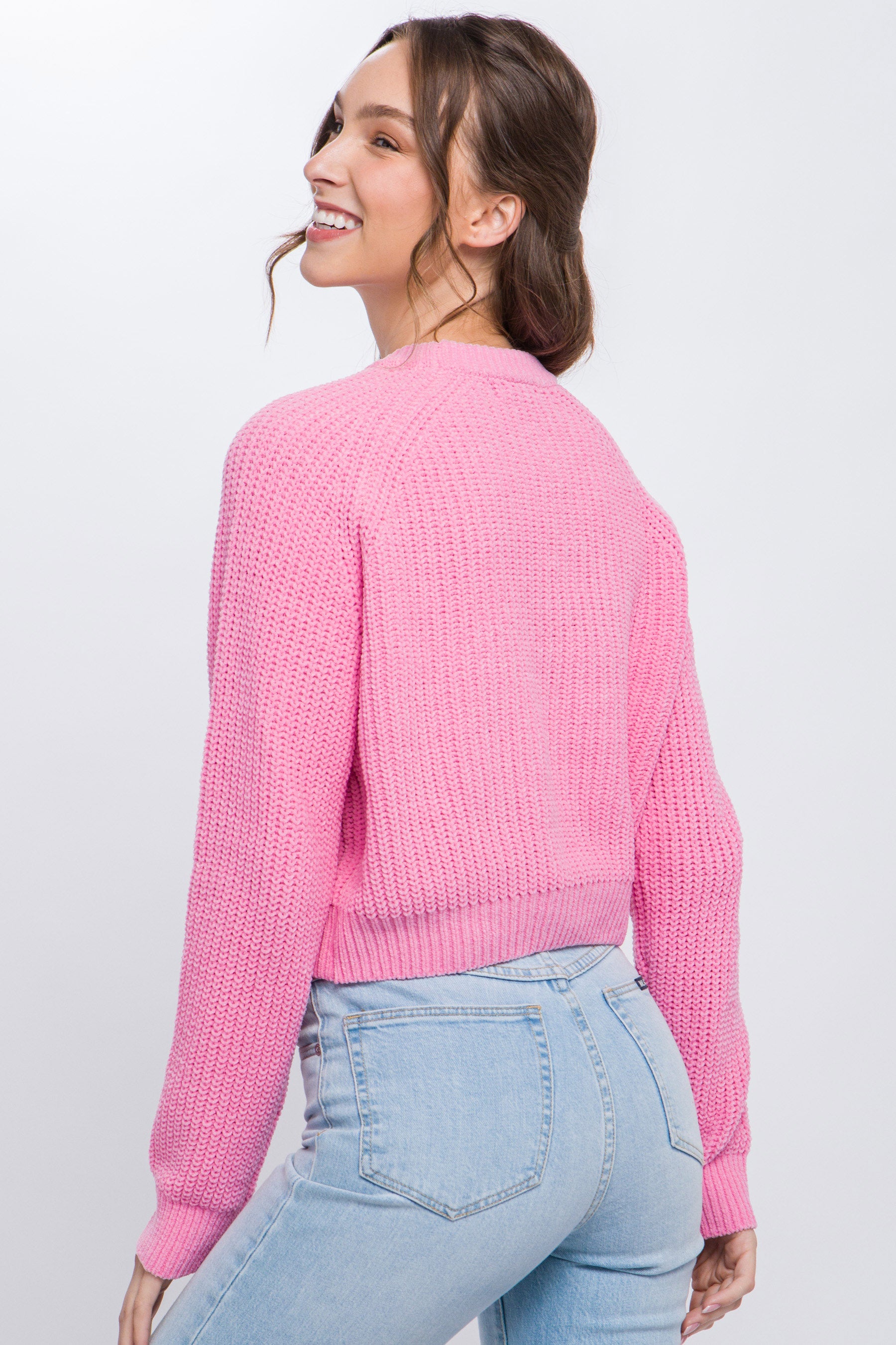 Pink Knit Pullover Sweater With Cold Shoulder Detail - Katherine Jean