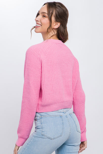 Pink Knit Pullover Sweater With Cold Shoulder Detail - Katherine Jean