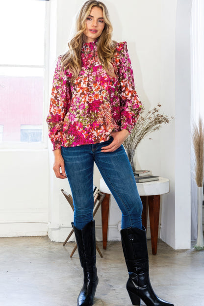 Floral Mock Neck Blouse - Katherine Jean