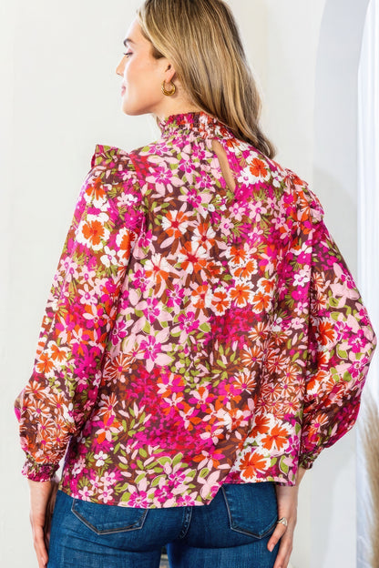 Floral Mock Neck Blouse - Katherine Jean