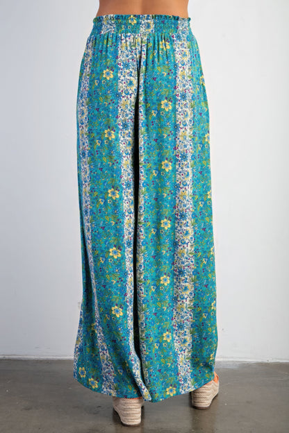 Blue Floral Print Gauze Palazzo Pants - Katherine Jean