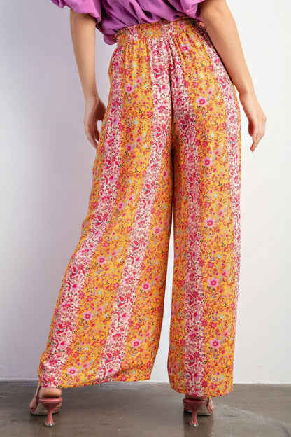 Apricot Floral Print Gauze Palazzo Pants - Katherine Jean