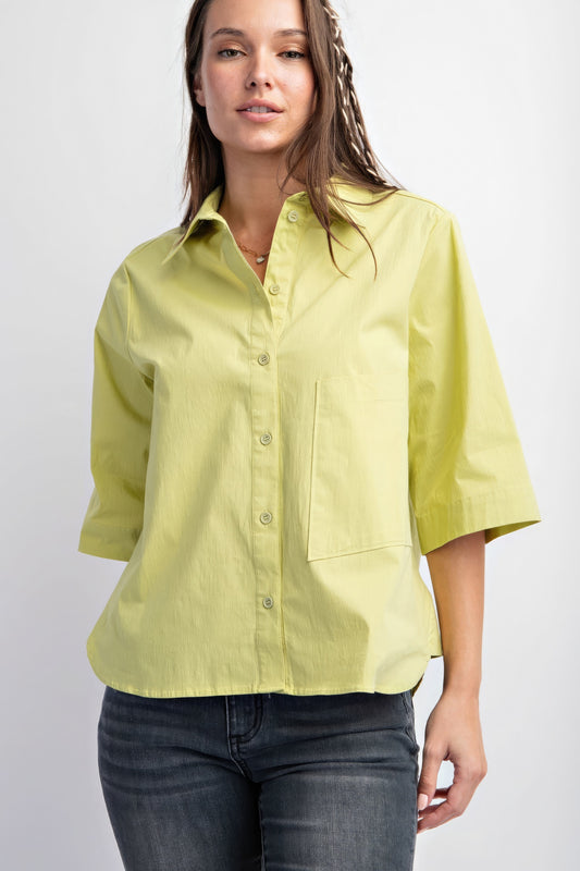 Green Tea Poplin Button Down Shirt - Katherine Jean