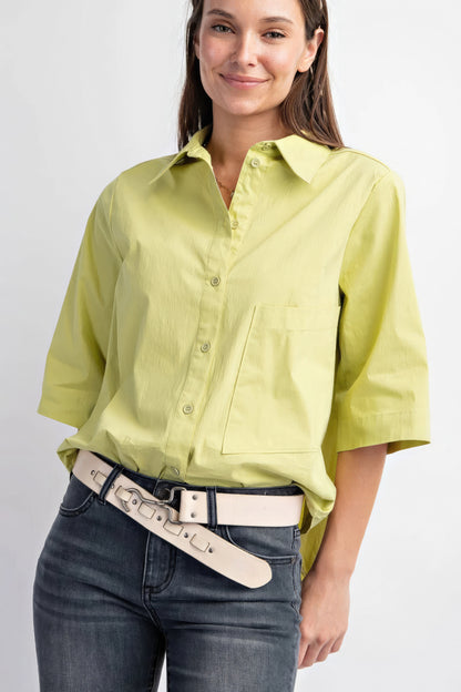 Green Tea Poplin Button Down Shirt - Katherine Jean